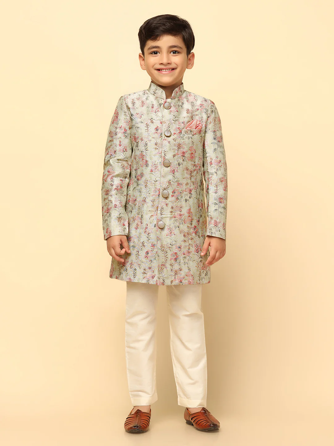Kisah Boy's Green Indo Western Pyjama Set