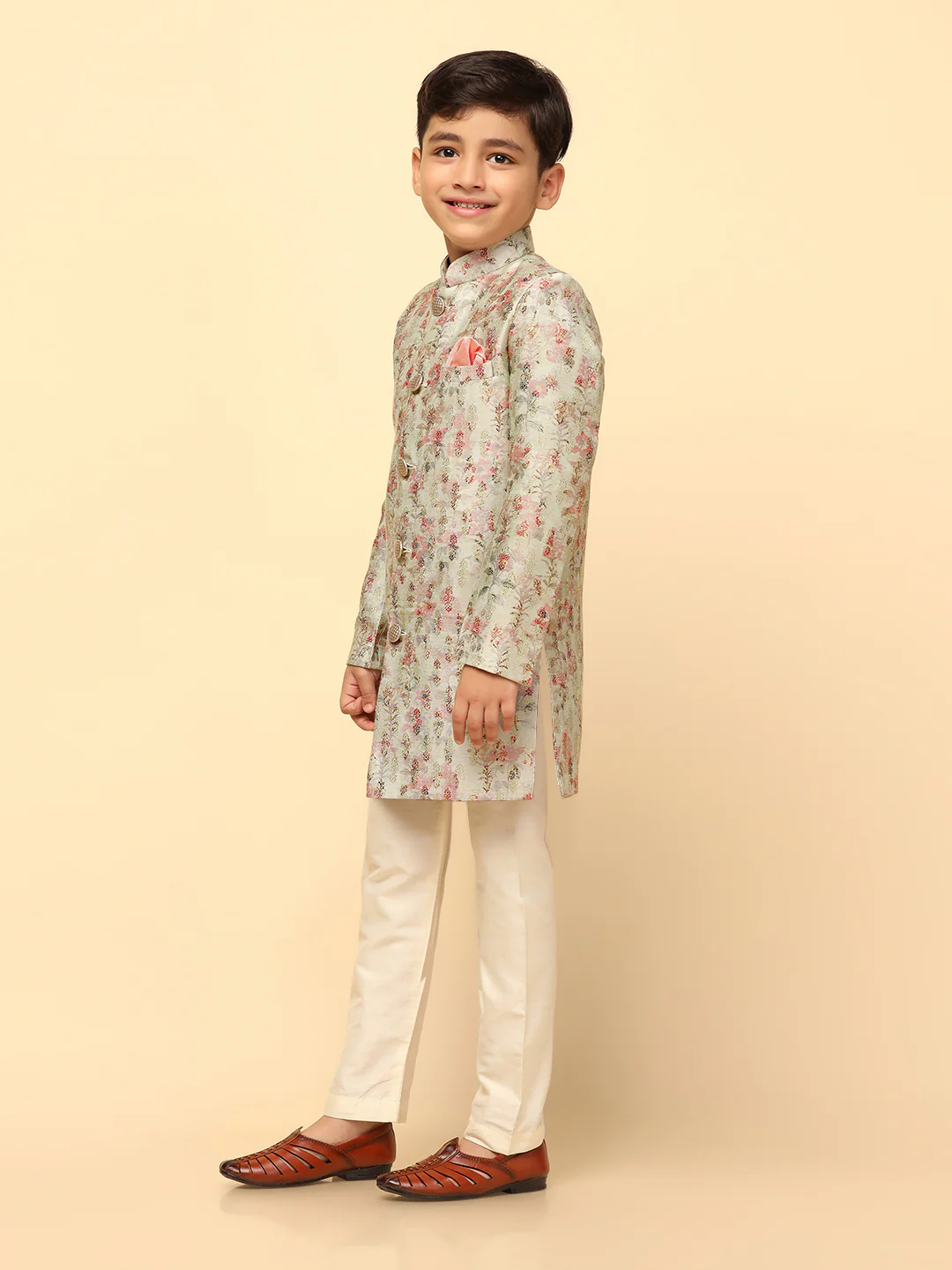 Kisah Boy's Green Indo Western Pyjama Set - Image 3