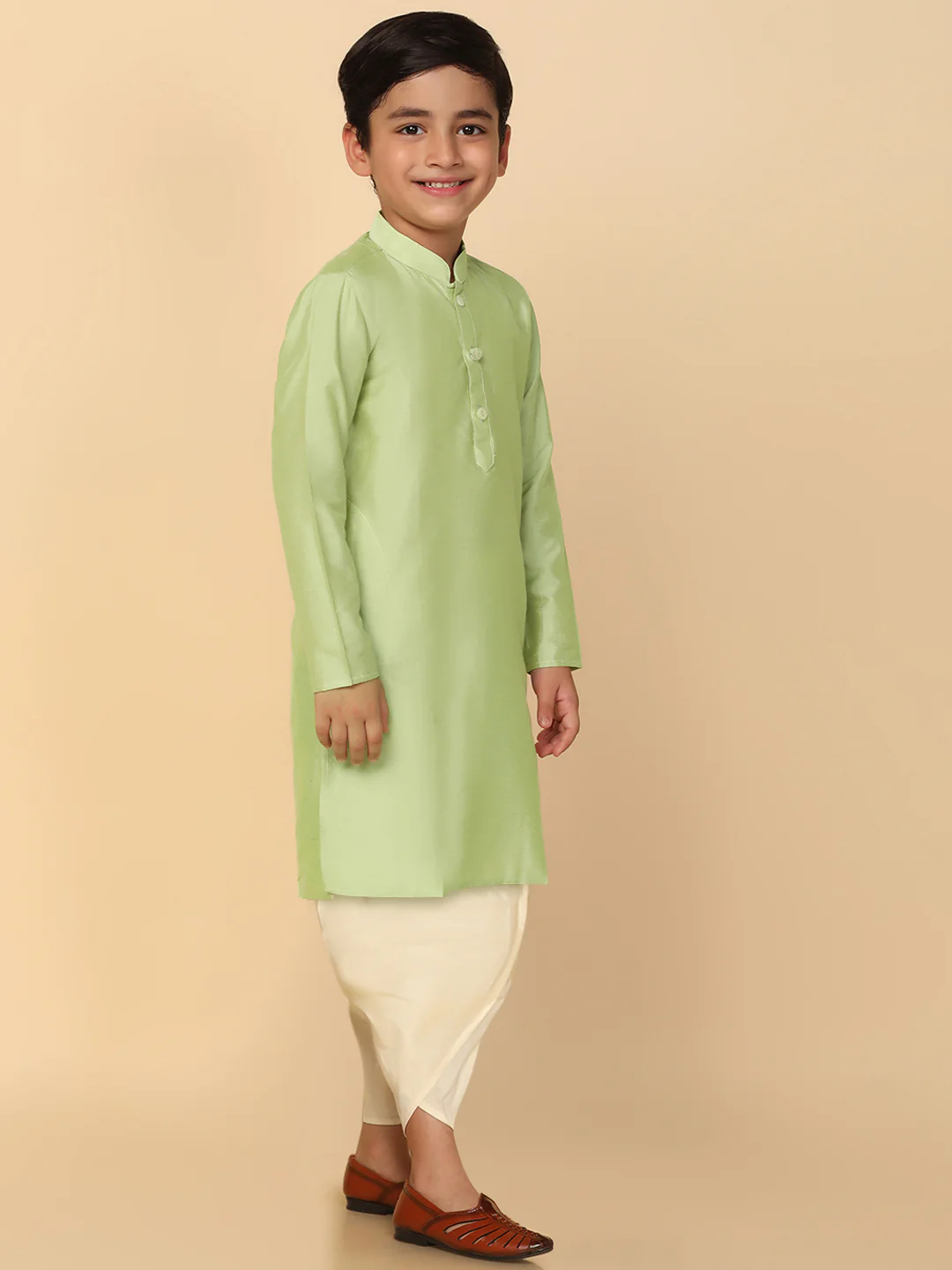 Boy's Green Kurta Dhoti Set - Image 2