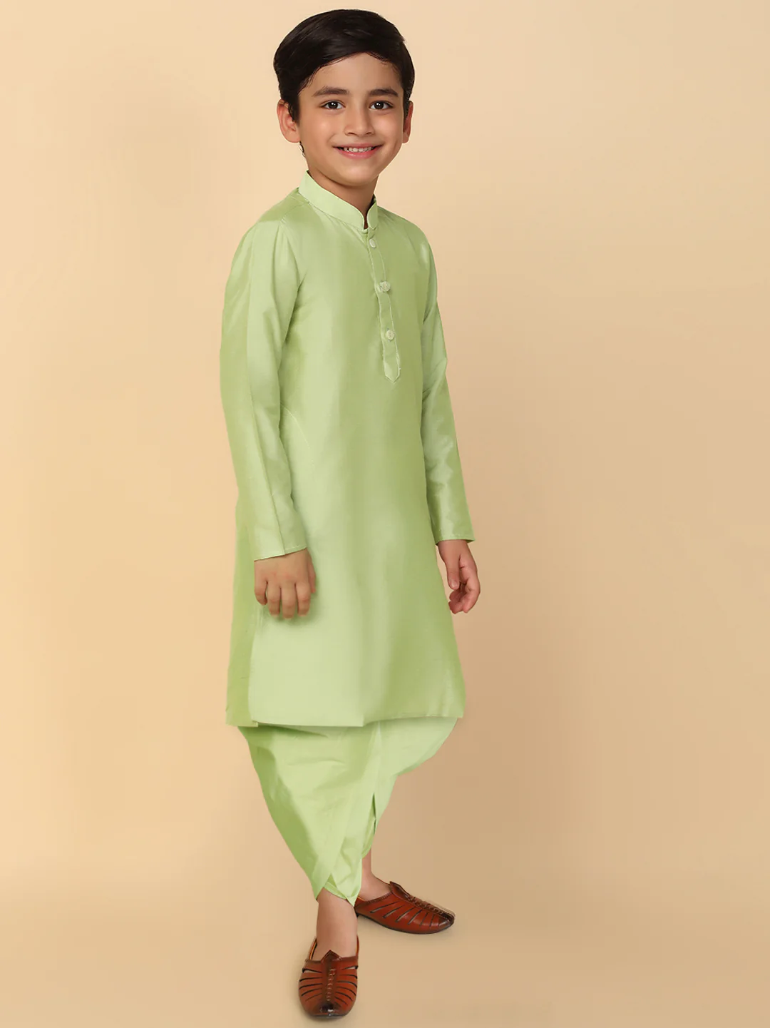 Boy's Green Kurta Dhoti Set - Image 2