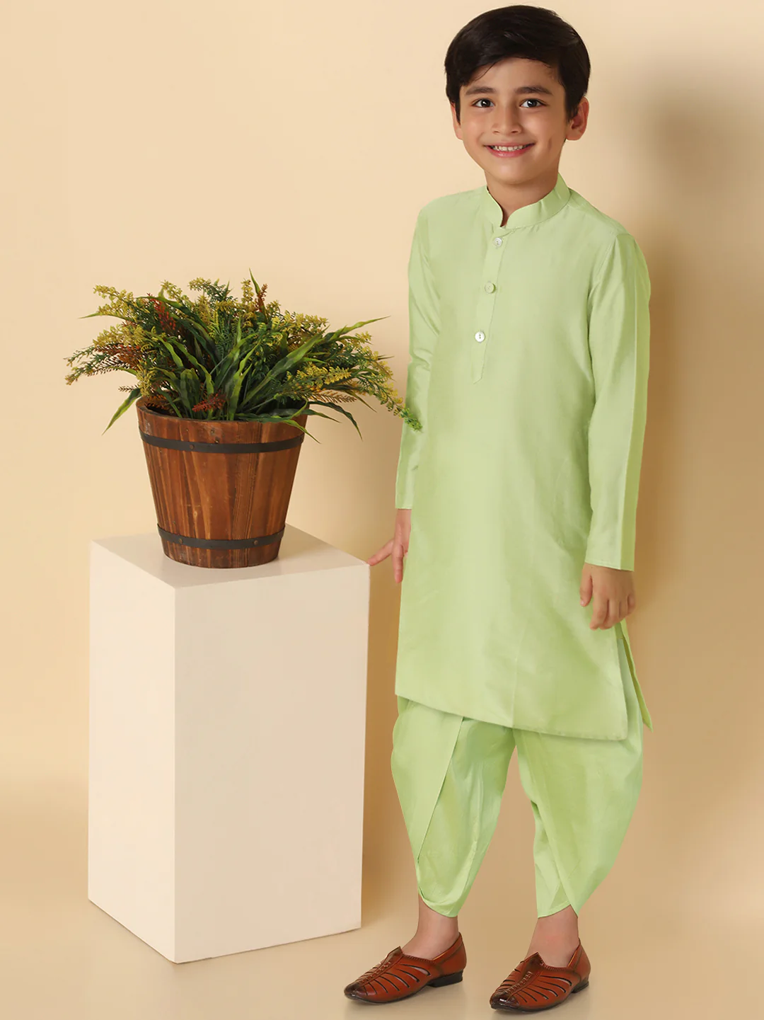 Boy's Green Kurta Dhoti Set - Image 6