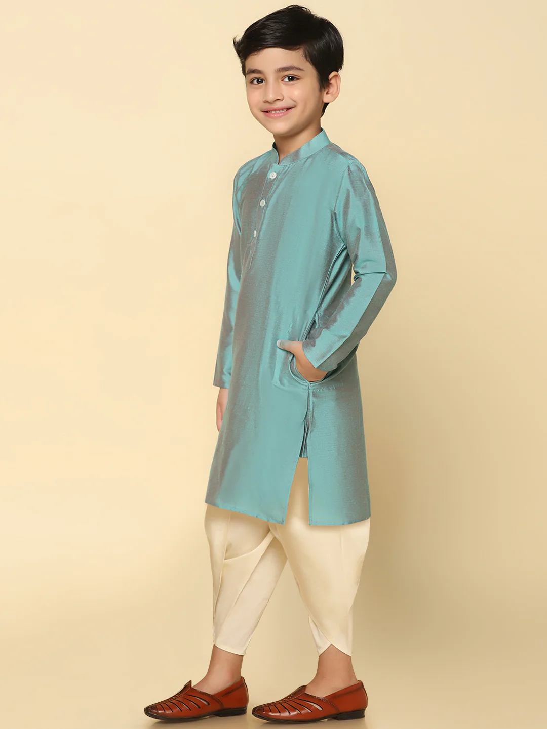 Boy's Green Kurta Dhoti Set - Image 3