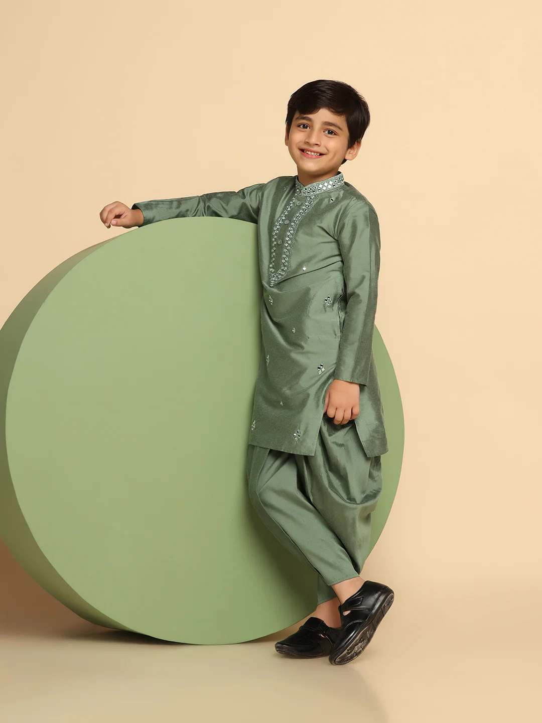 Boy's Green kurta Dhoti Set - Image 7