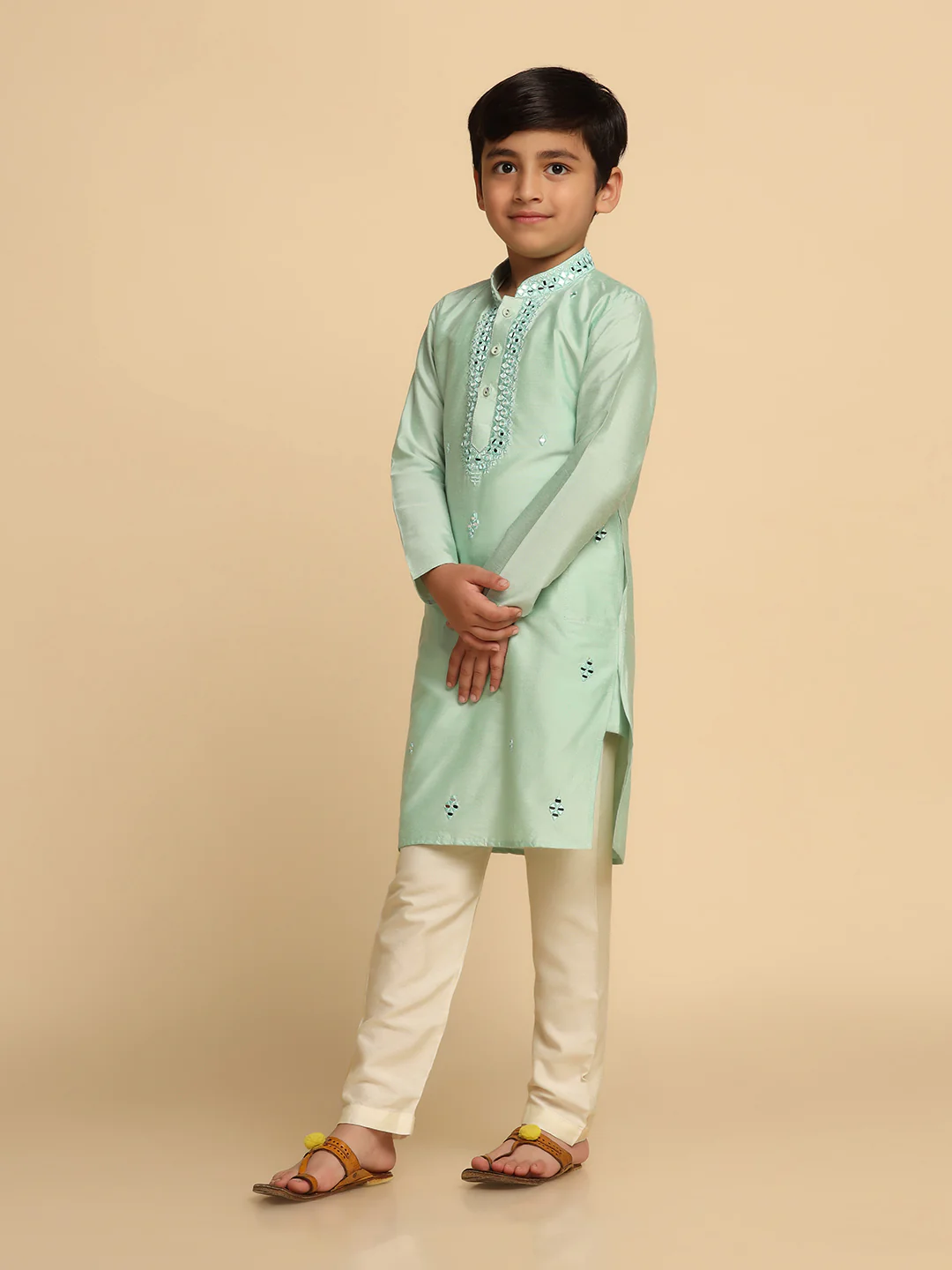 Boy's Green kurta Pyjama Set - Image 3