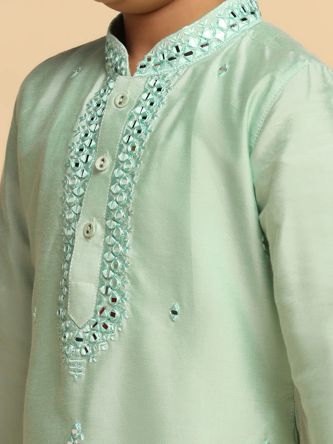 Boy's Green kurta Pyjama Set - Image 5