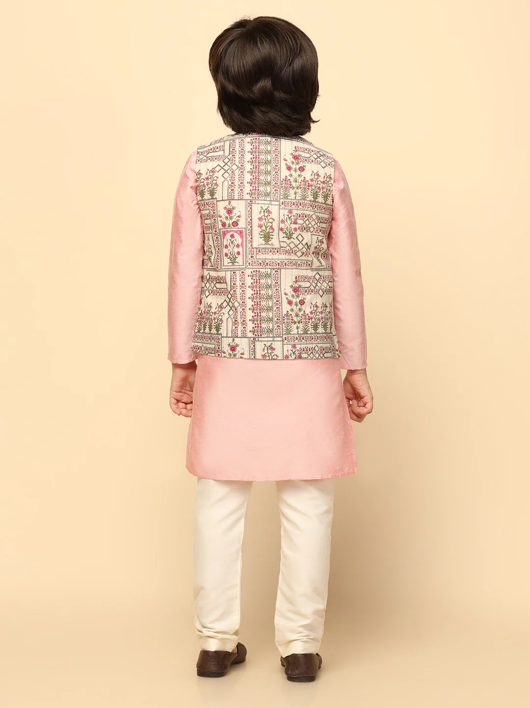 Boy's Green Printed Nehru Jacket - Image 4