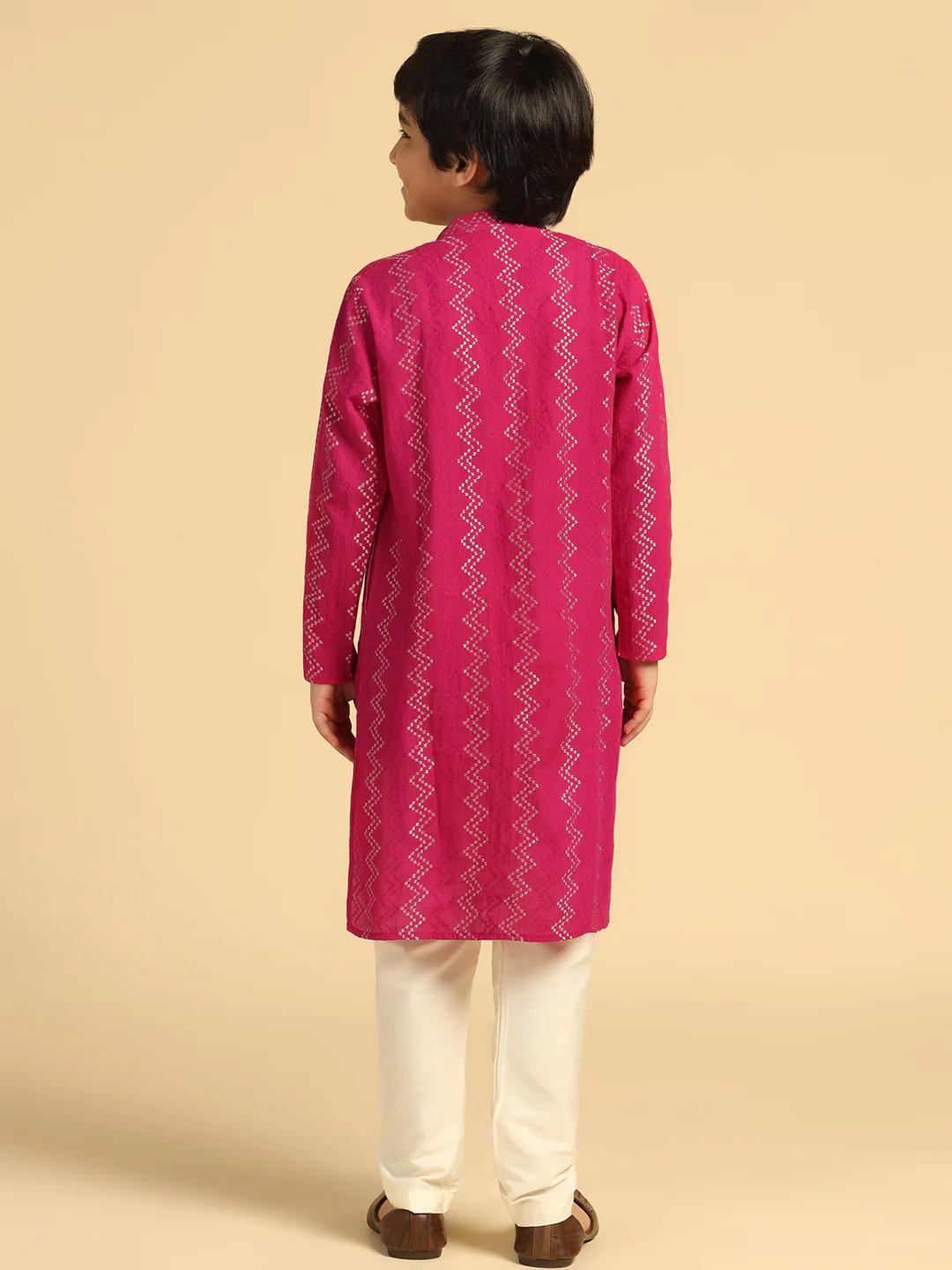 Boy's Hot Pink Embroidered Kurta - Image 4