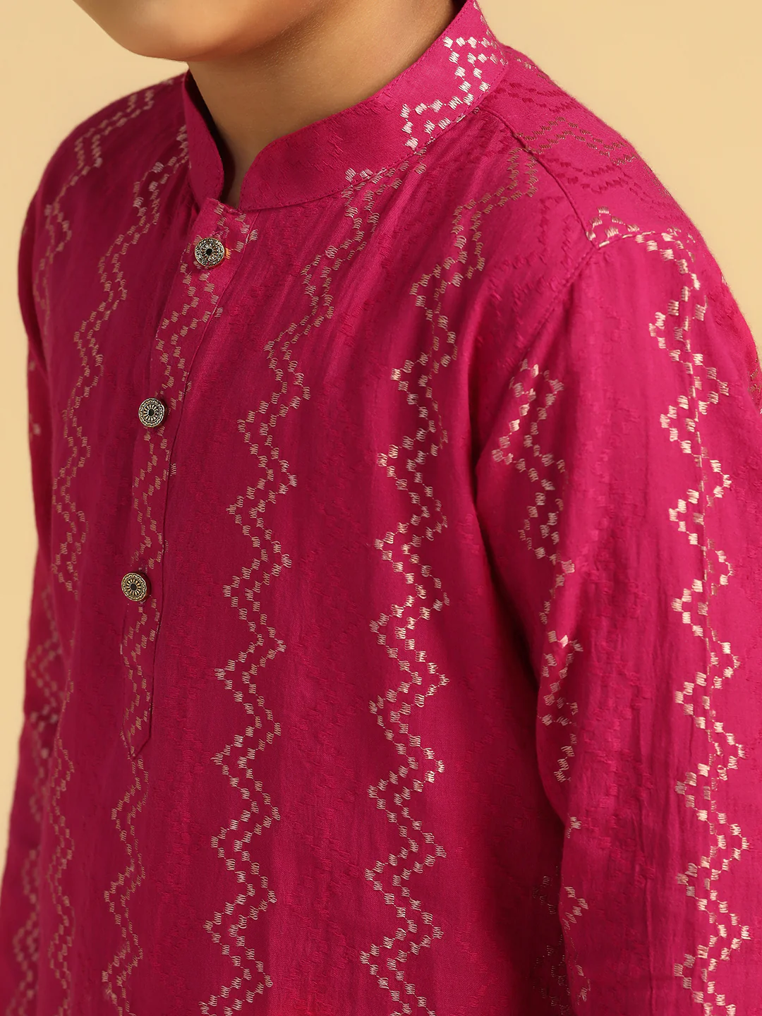 Boy's Hot Pink Embroidered Kurta - Image 5