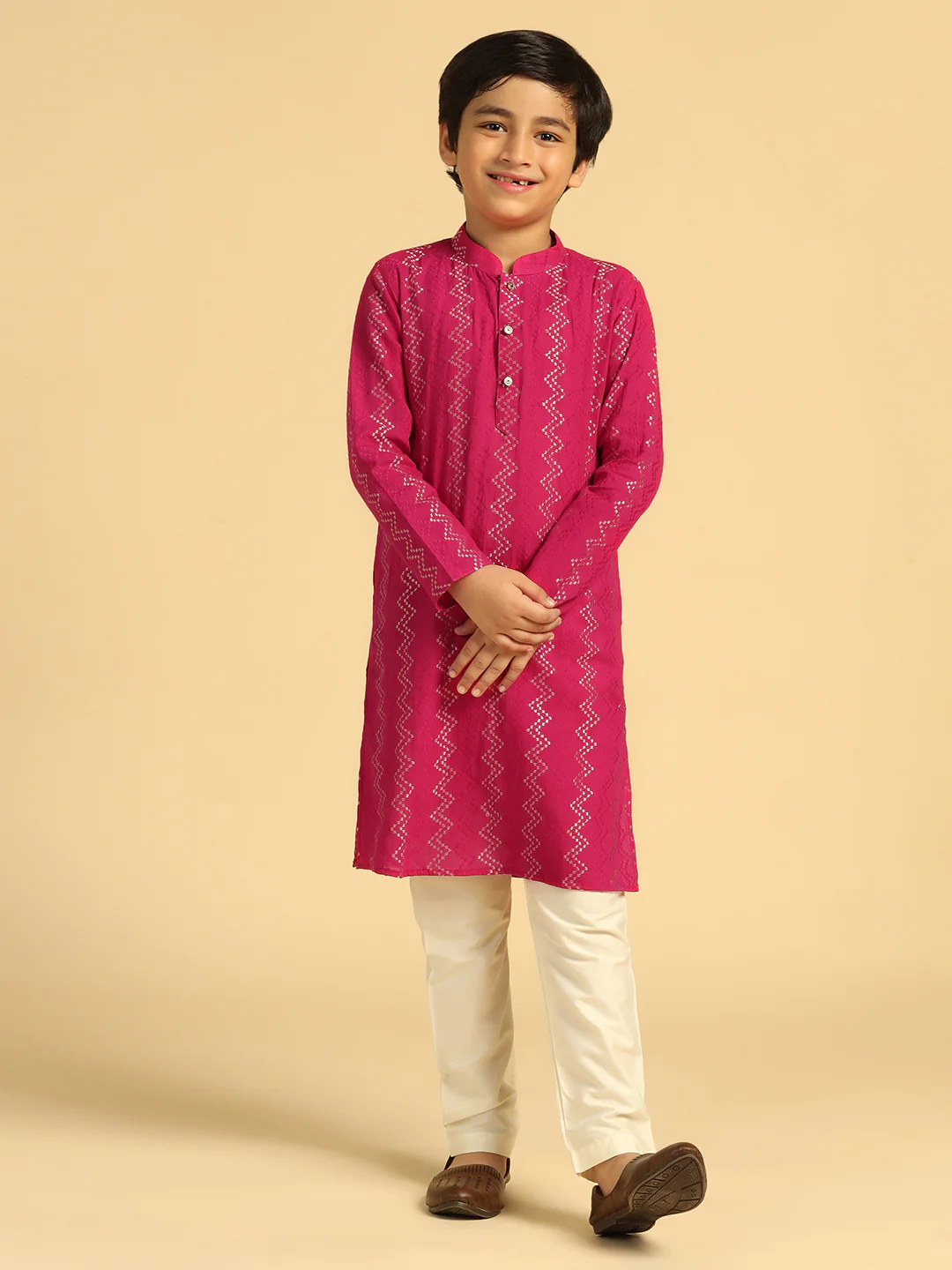 Boy's Hot Pink Embroidered Kurta - Image 6
