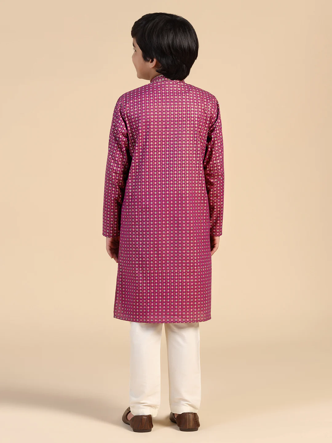 Boy's Hot Pink Printed Kurta Pyjama Set - Image 5