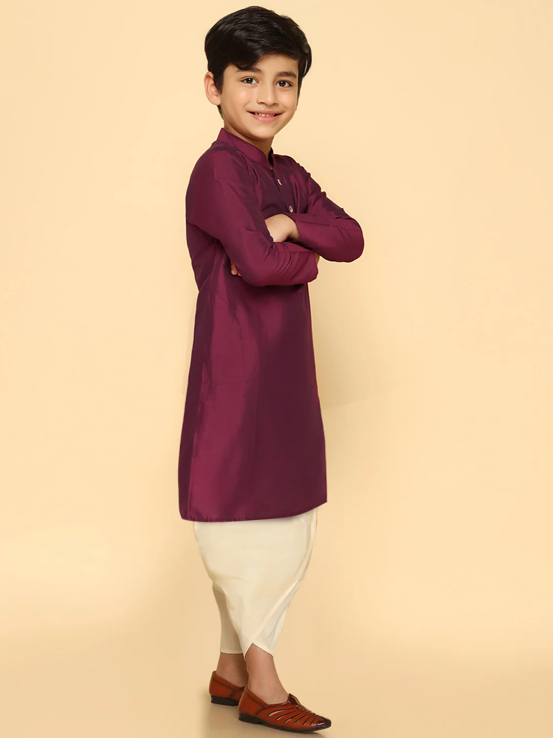 Boy's Magenta Kurta Dhoti Set - Image 2