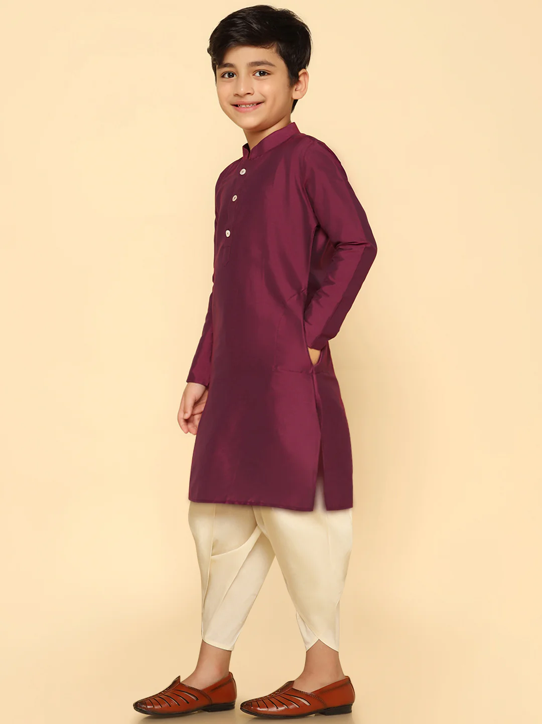 Boy's Magenta Kurta Dhoti Set - Image 3