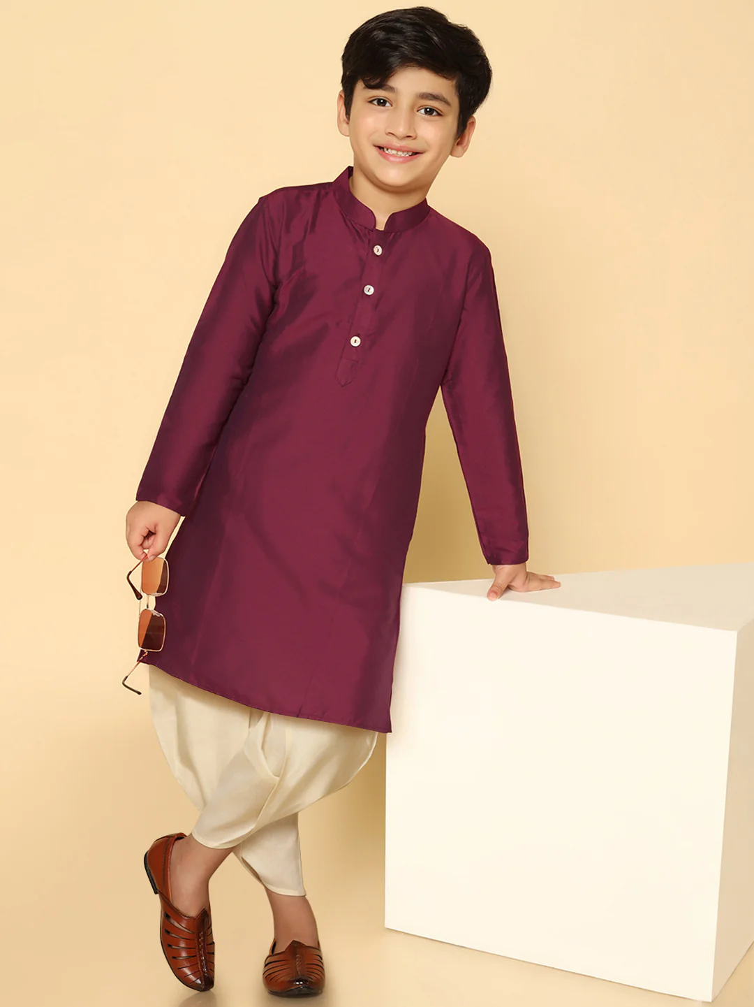 Boy's Magenta Kurta Dhoti Set - Image 7