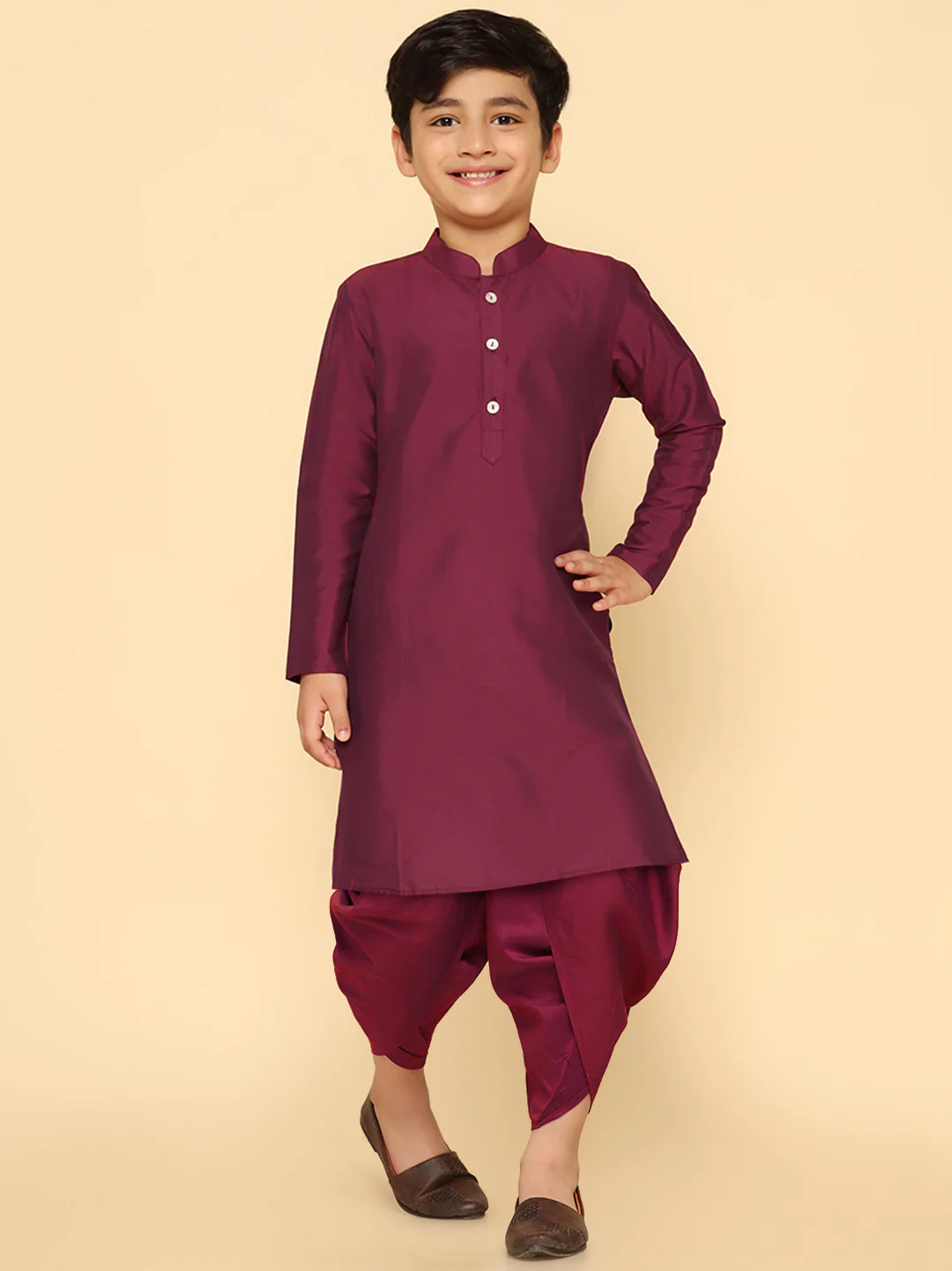 Boy's Magenta Kurta Dhoti Set