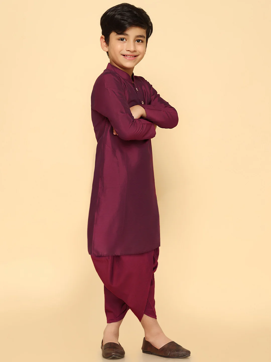 Boy's Magenta Kurta Dhoti Set - Image 3