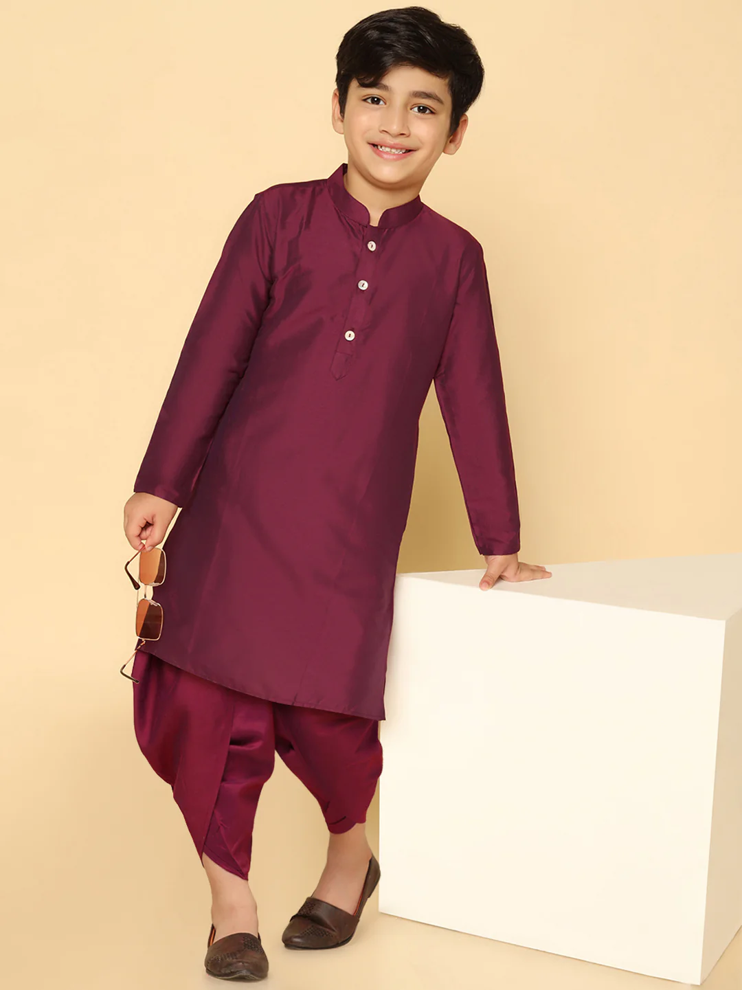 Boy's Magenta Kurta Dhoti Set - Image 7