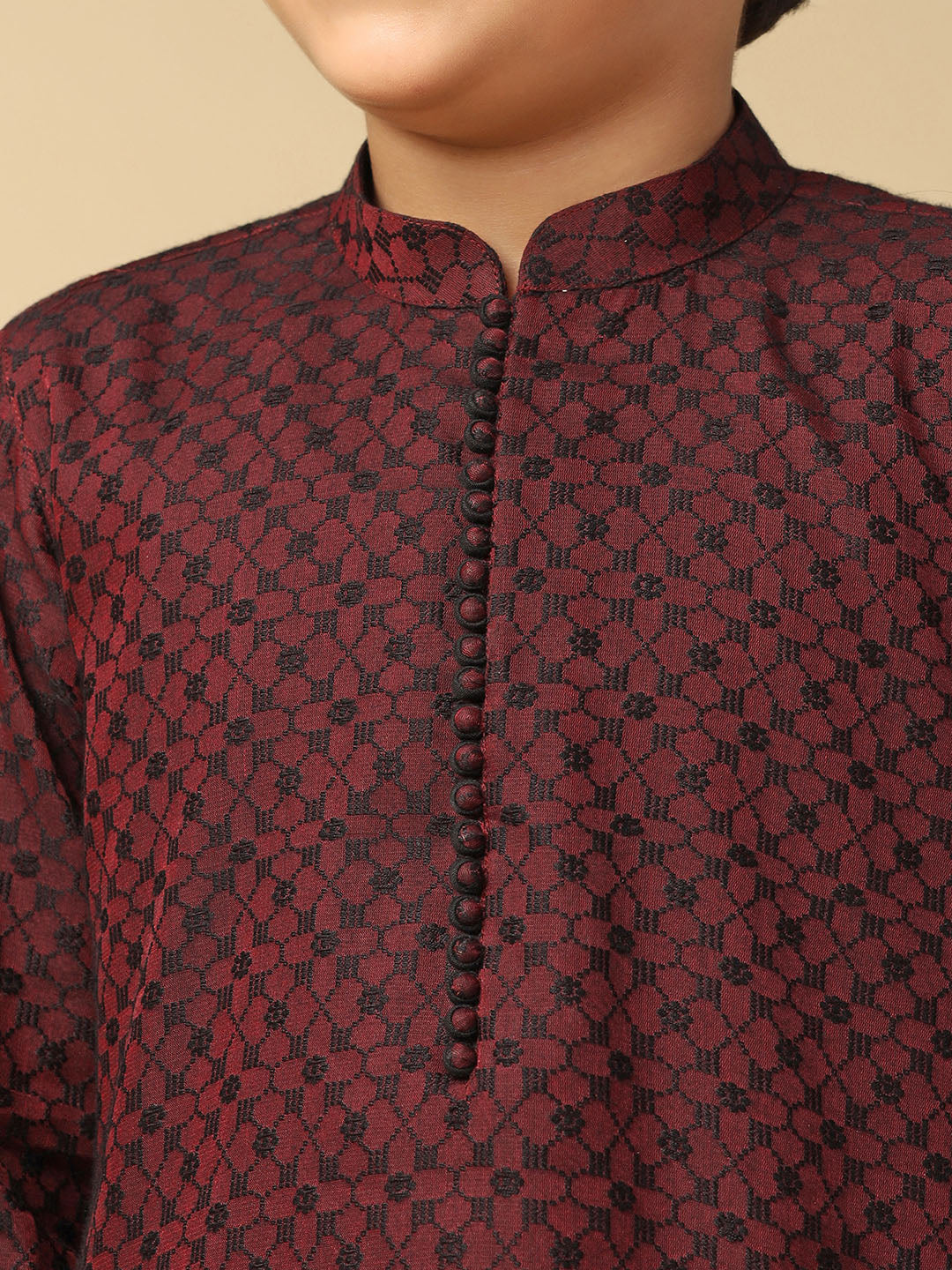 Boy's Maroon Jacquard Abstract Kurta Patiala Set - Image 5