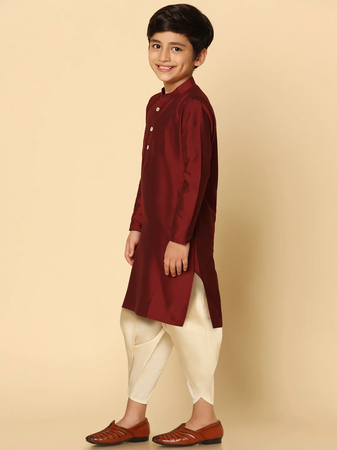 Boy's Maroon Kurta Dhoti Set - Image 2