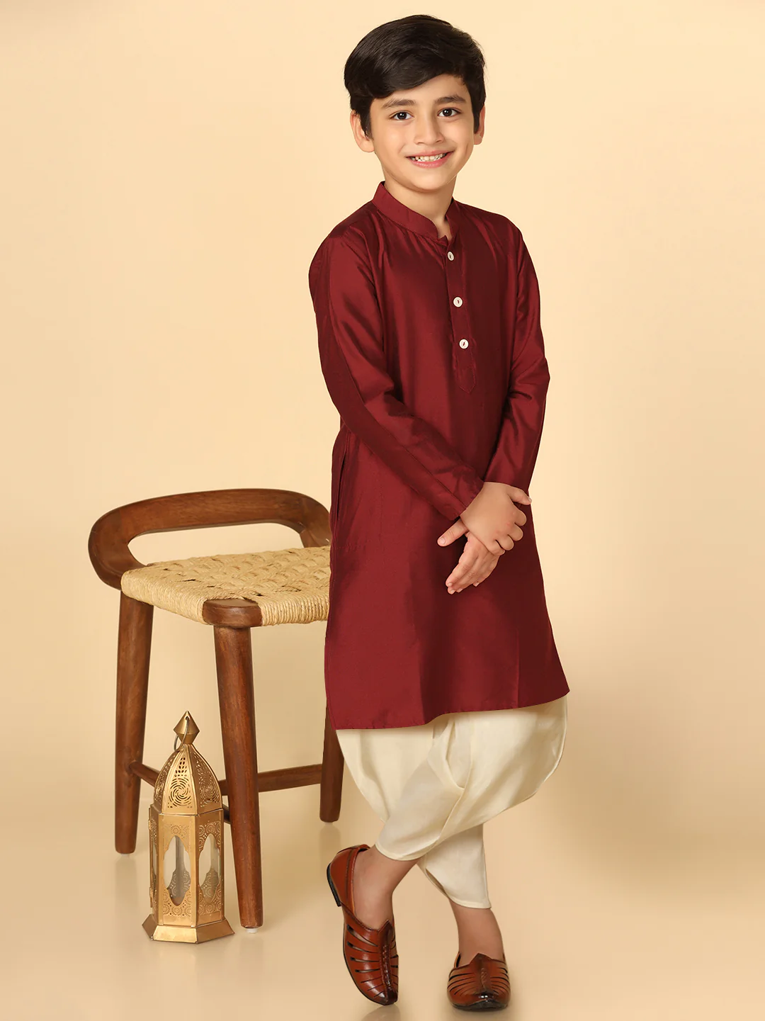 Boy's Maroon Kurta Dhoti Set - Image 7