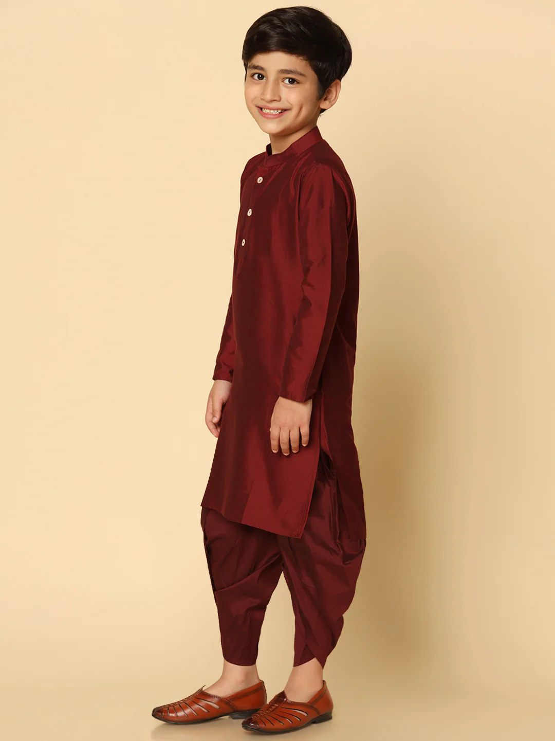 Boy's Maroon Kurta Dhoti Set - Image 2