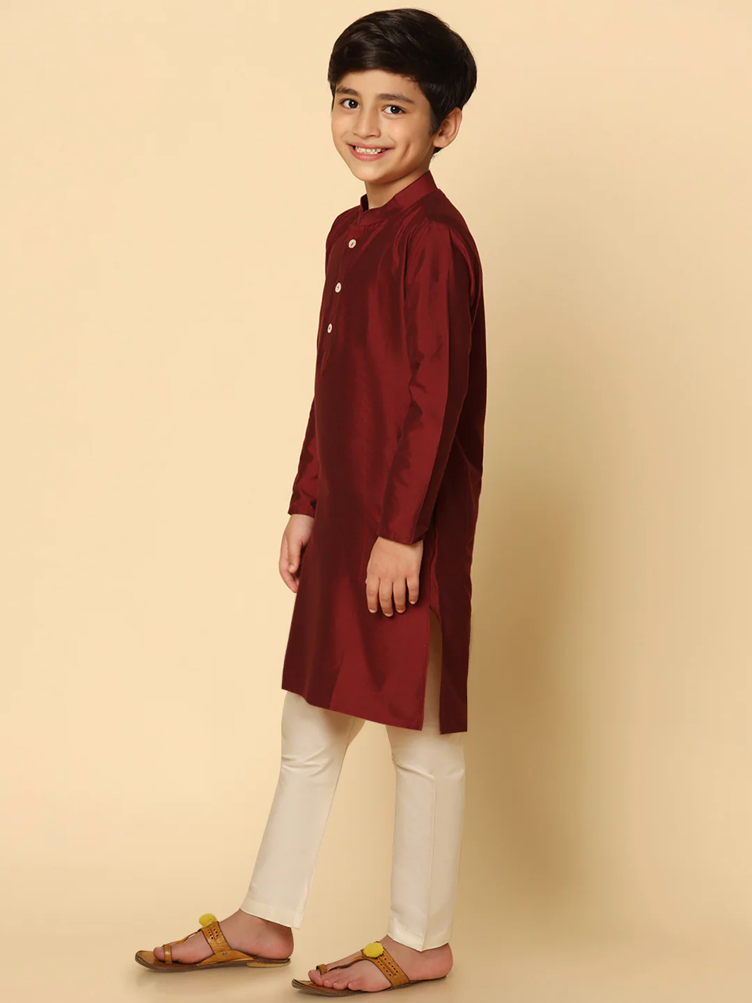 Boy's Maroon Kurta Pyjama Set - Image 3