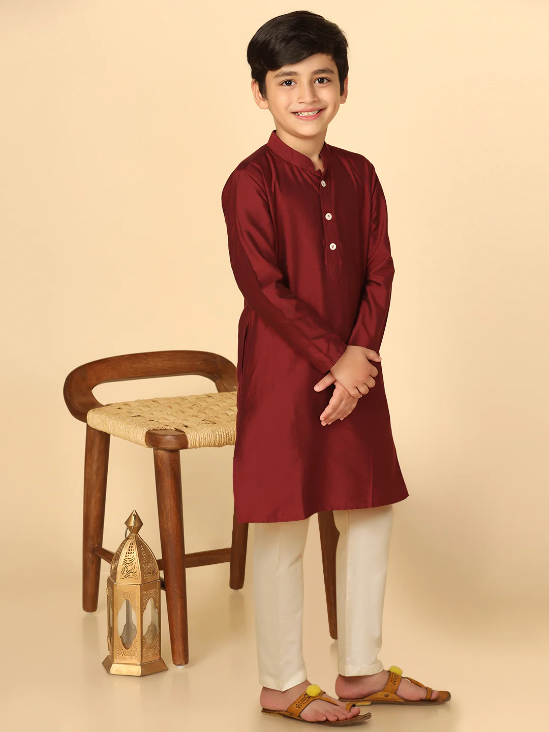 Boy's Maroon Kurta Pyjama Set - Image 7