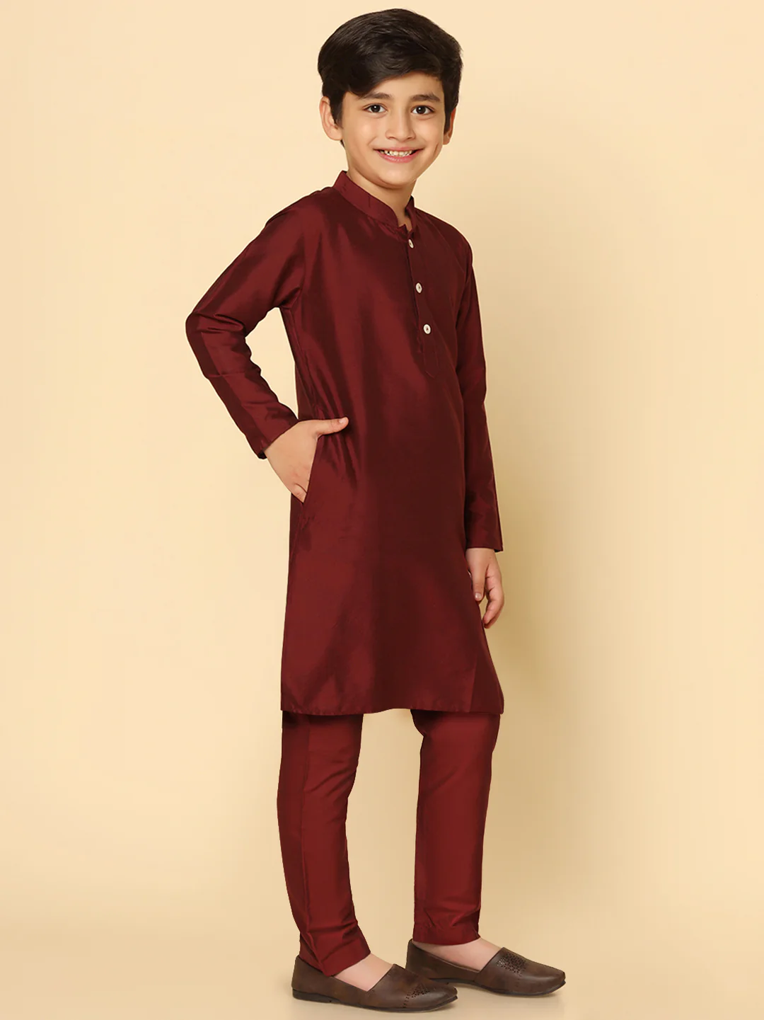 Boy's Maroon Kurta Pyjama Set - Image 2