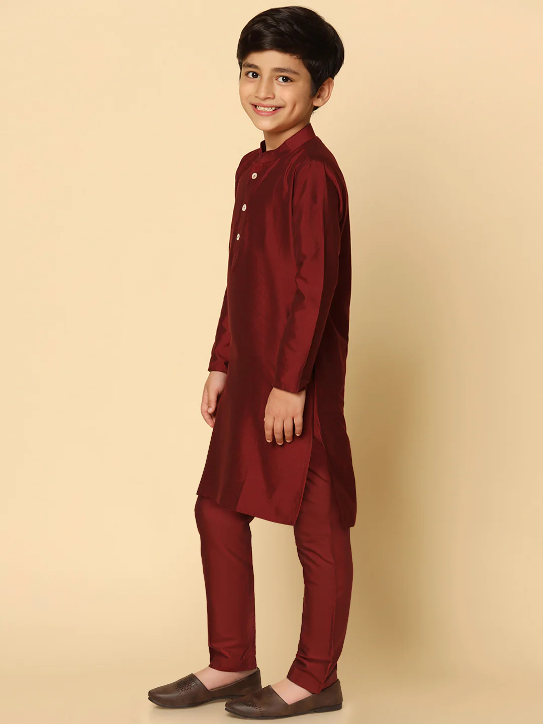Boy's Maroon Kurta Pyjama Set - Image 3