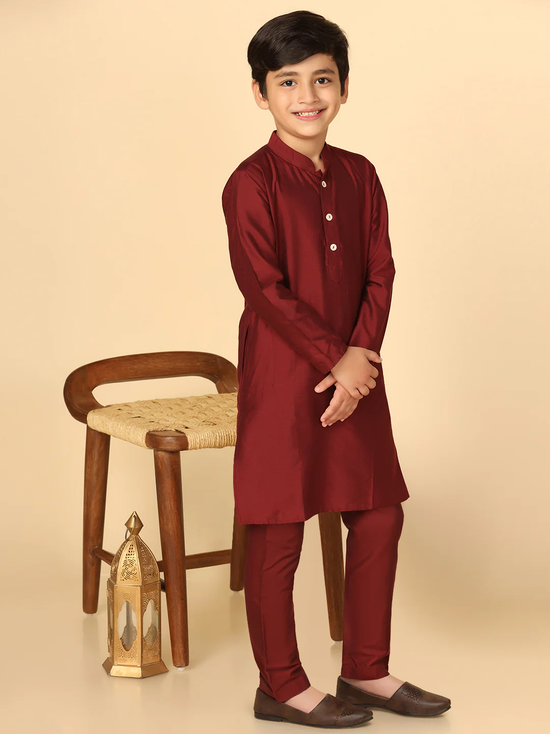 Boy's Maroon Kurta Pyjama Set - Image 7