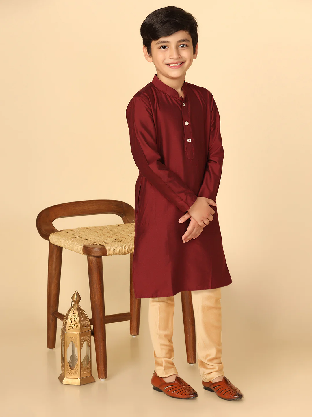 Boys Maroon Kurta Pyjama Set - Image 7