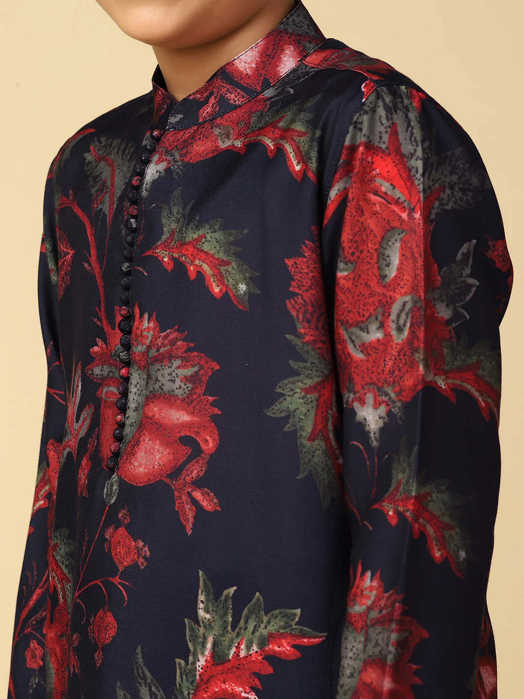 Boy's Maroon Printed Floral Kurta - Image 5