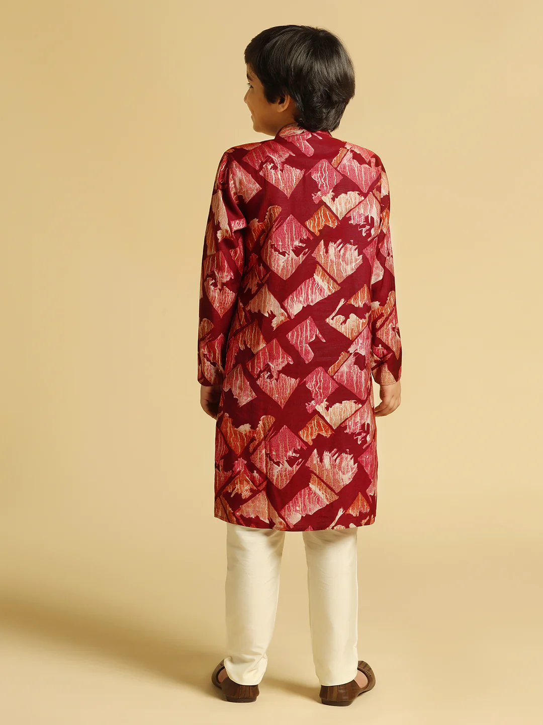 Boy's Maroon Printed Kurta Pyjama Set - Image 4