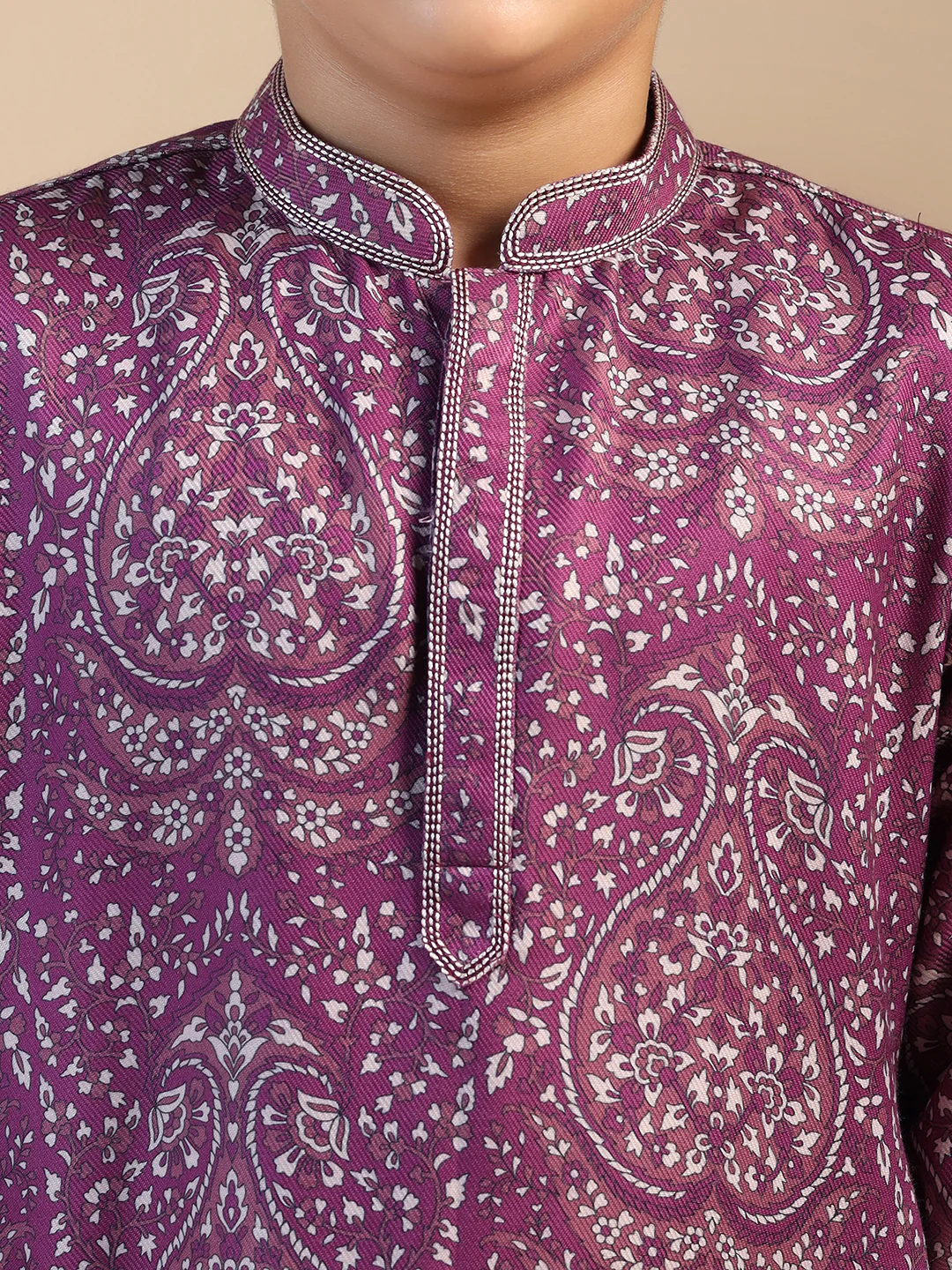 Boy's Mauve Printed Ethnic Motifs Kurta Pyjama Set - Image 5