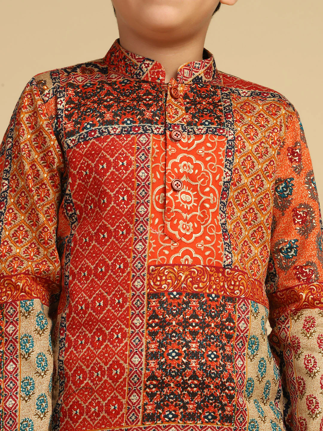 Boy's Multi Foil Print Abstract Kurta Pyjama Set - Image 5