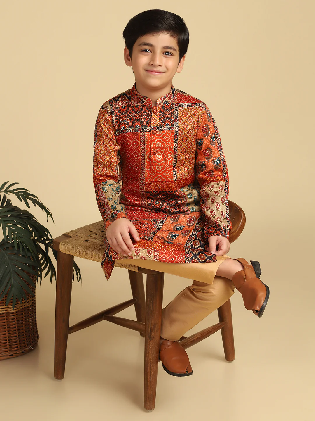 Boy's Multi Foil Print Abstract Kurta Pyjama Set - Image 7