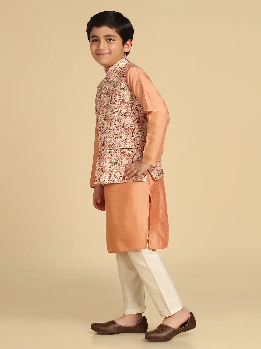 Boy's Multi Kantha Print Nehru Jacket - Image 3