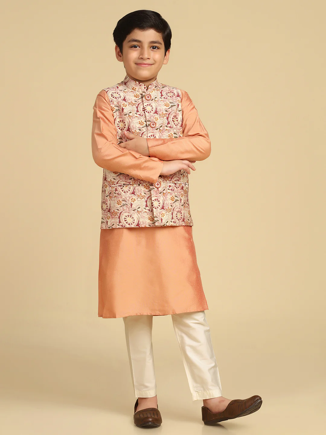 Boy's Multi Kantha Print Nehru Jacket - Image 4
