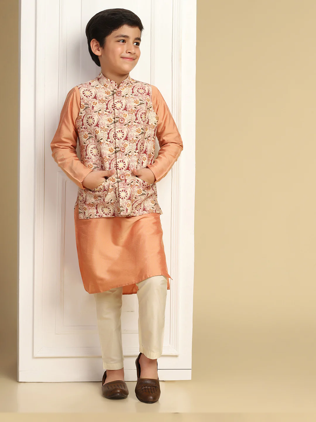 Boy's Multi Kantha Print Nehru Jacket - Image 7