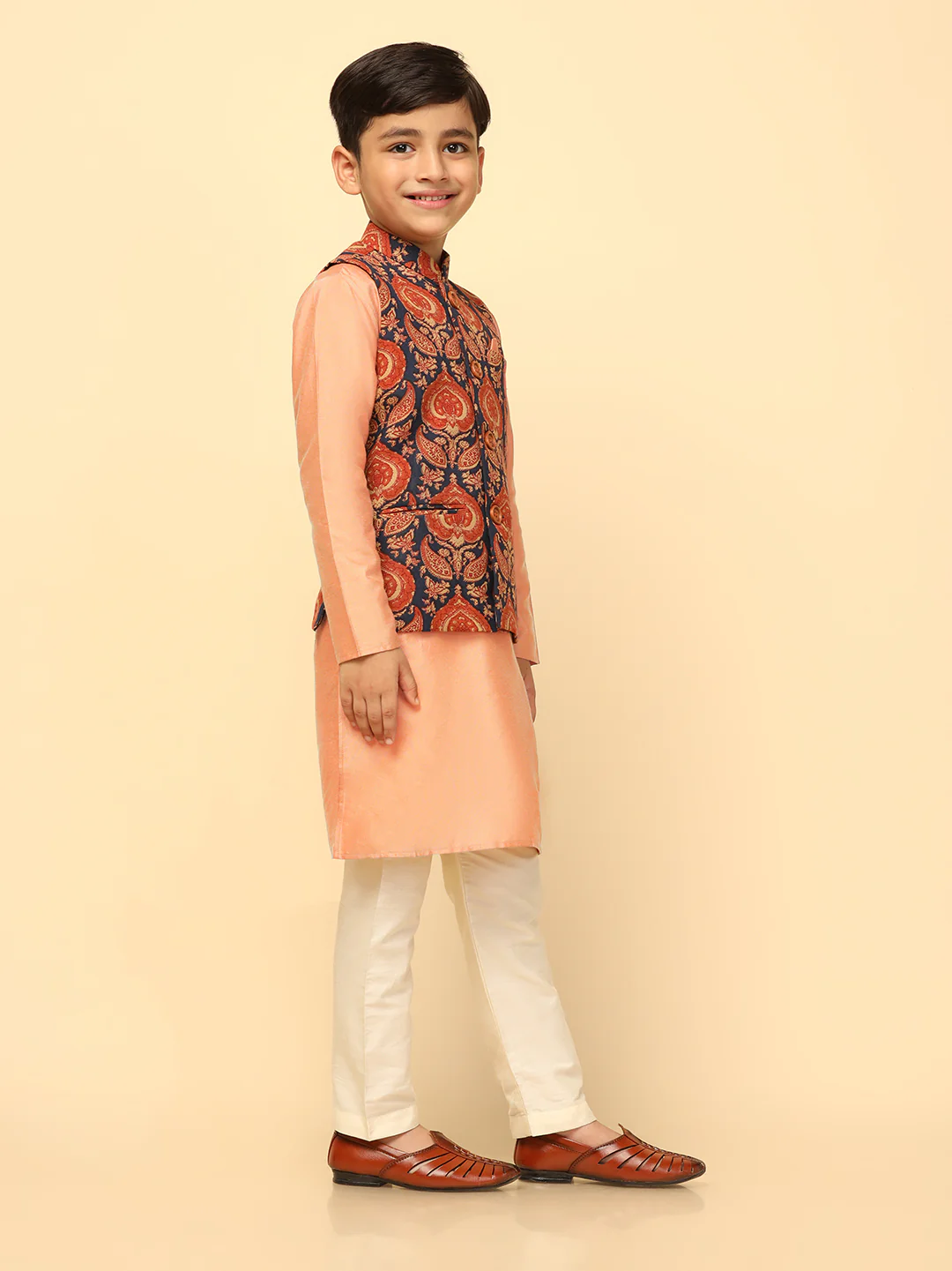 Boy's Multi Kurta Jacket Pyjama Set - Image 2