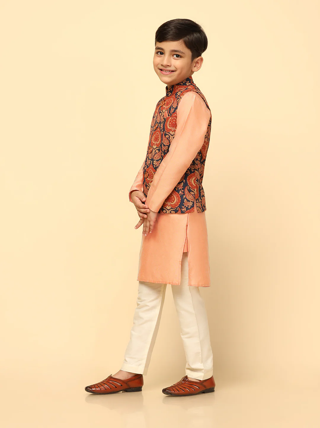 Boy's Multi Kurta Jacket Pyjama Set - Image 3