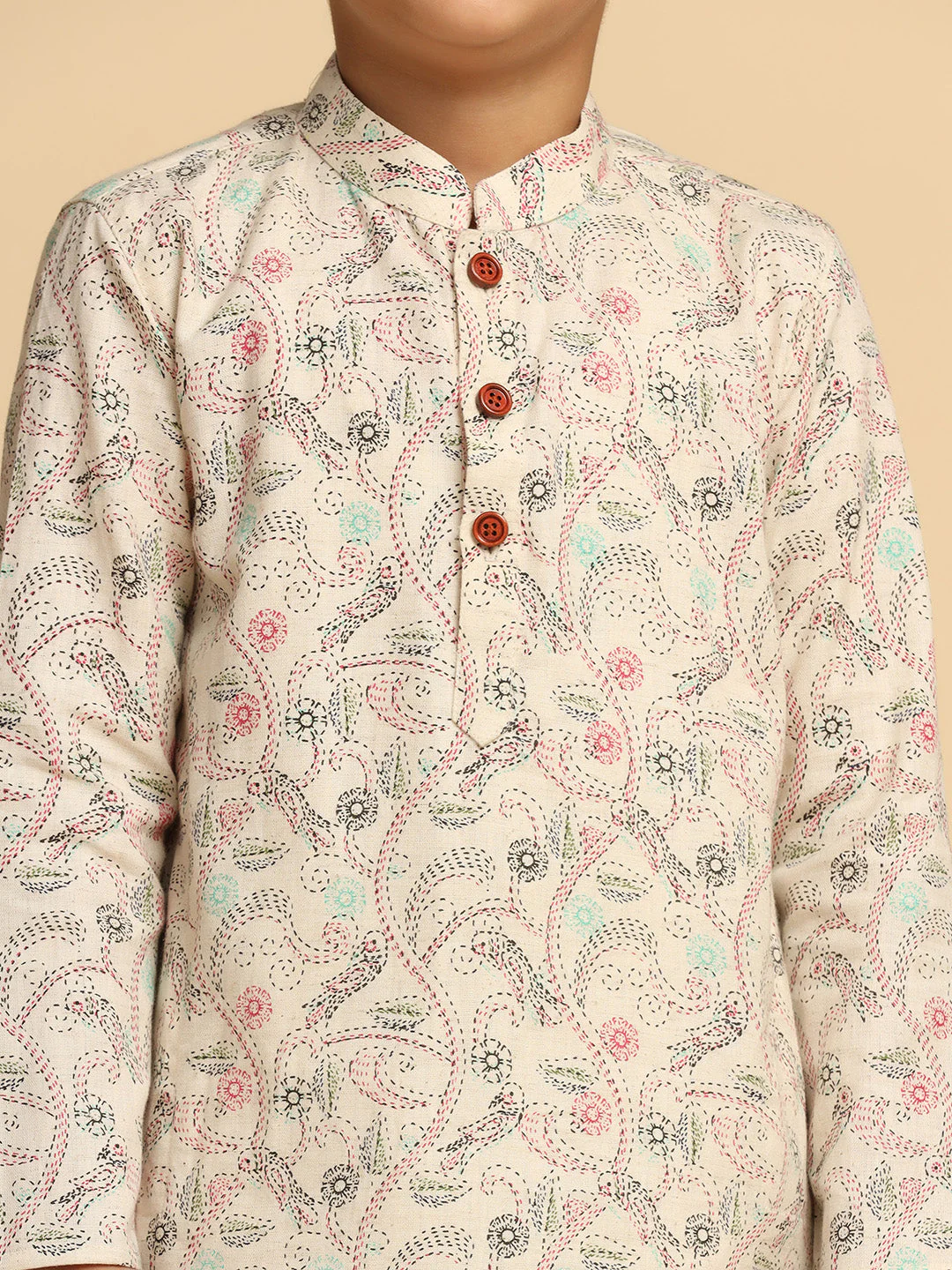Boy's Green Printed Kurta - Image 5