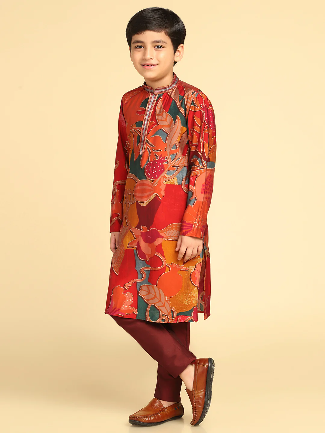 Boy's Multi Printed Abstract Kurta Pyjama Set - Image 2