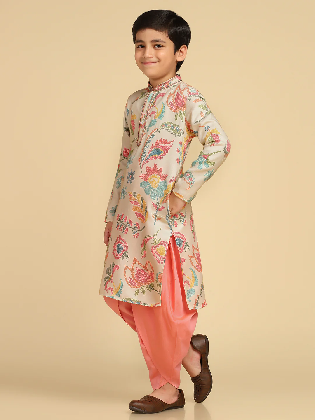 Boy's Multi Printed Bandhani Kurta Dhoti Pant Set - Image 2