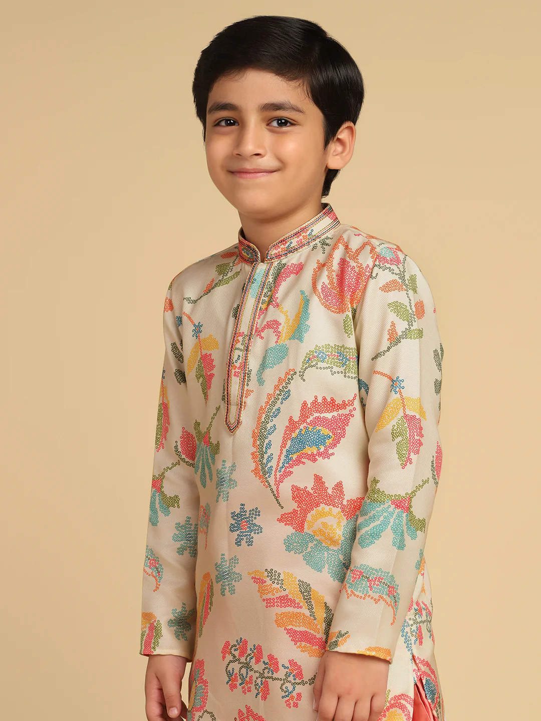 Boy's Multi Printed Bandhani Kurta Dhoti Pant Set - Image 7