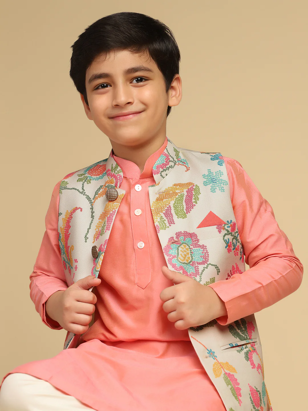 Boy's Multi Printed Bandhani Nehru Jacket - Image 7