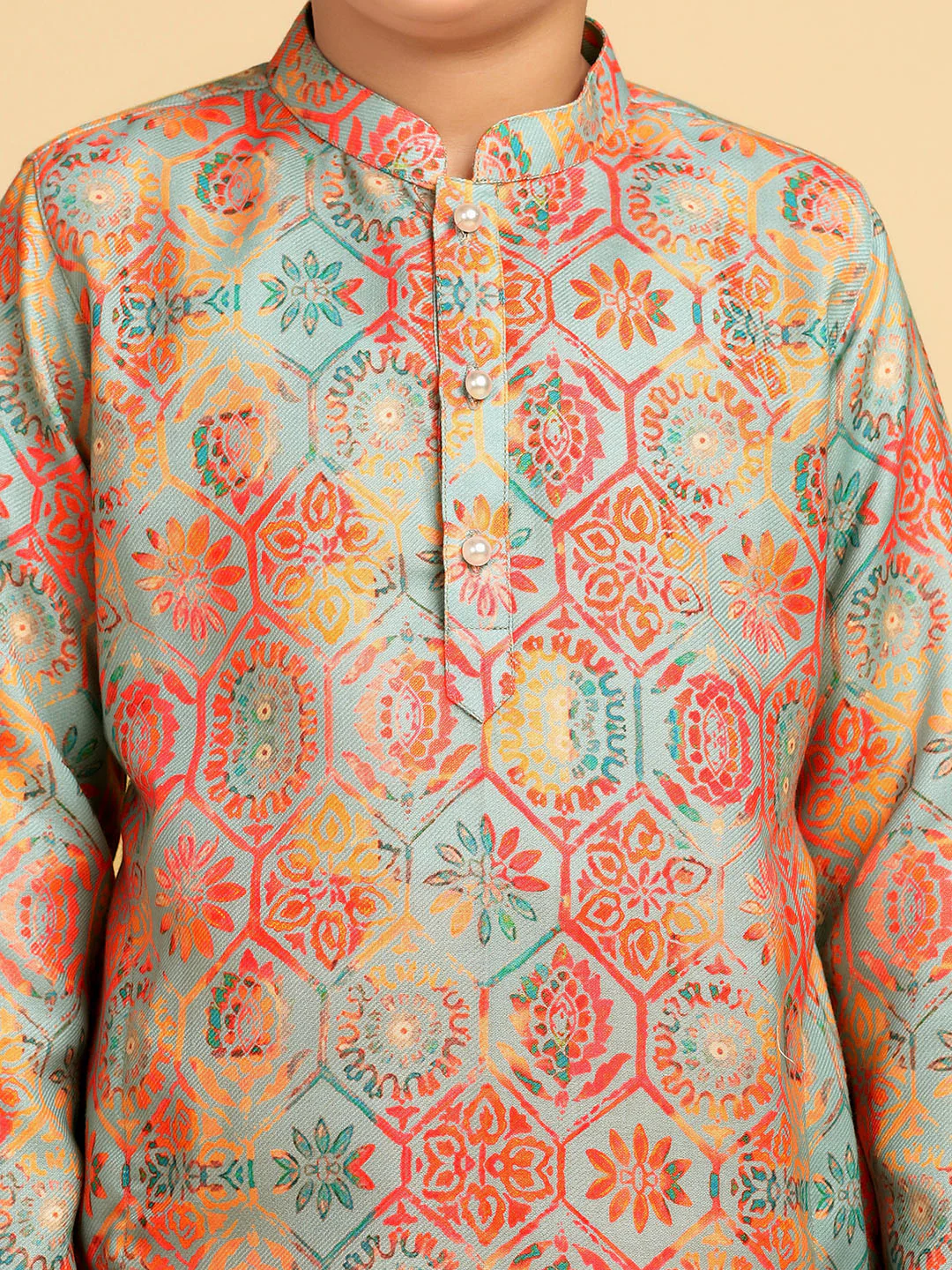 Boy's Multi Printed Geometric Kurta Dhoti Set - Image 5