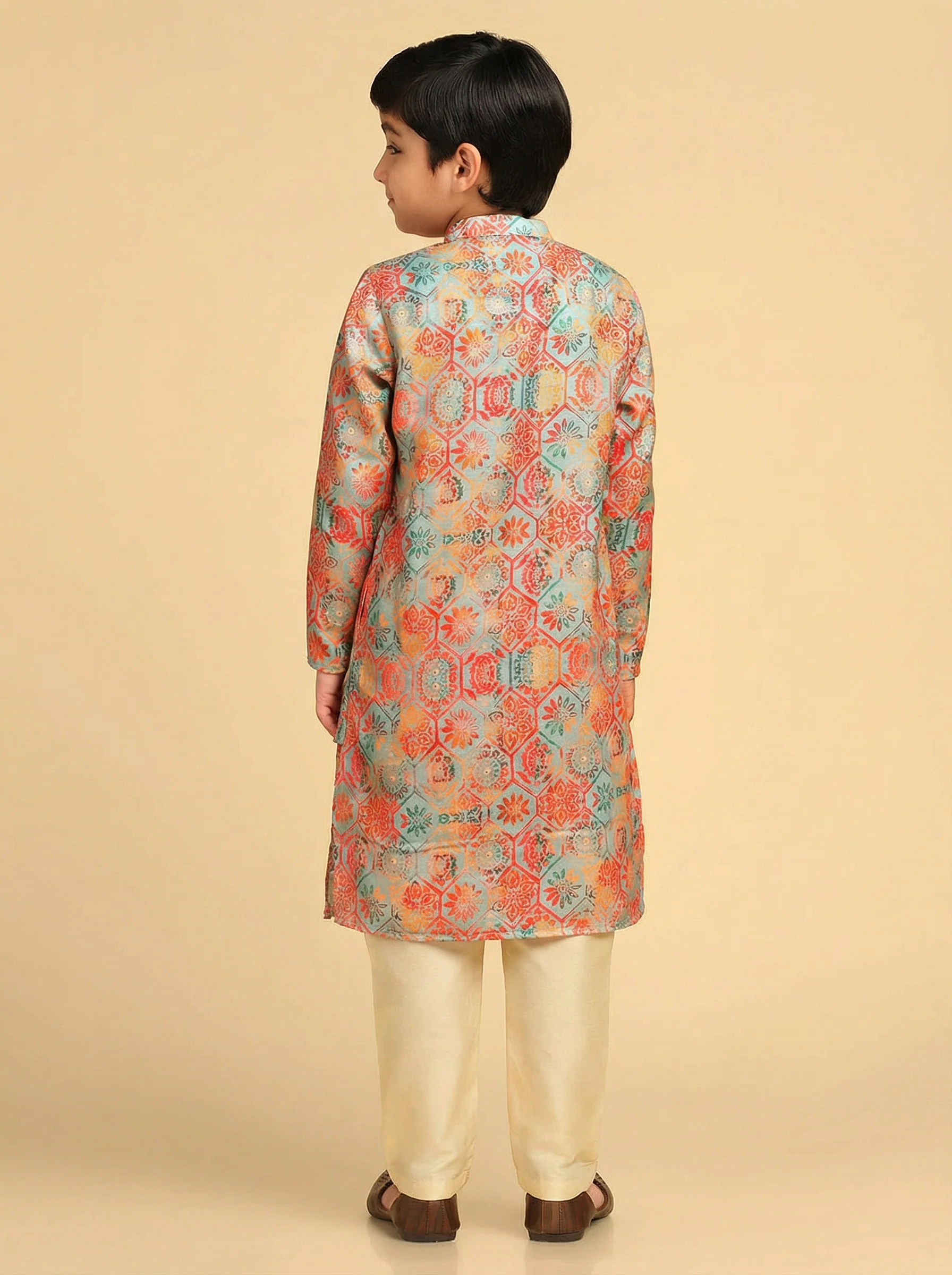 Boy's Multi Printed Geometric Kurta - Image 4