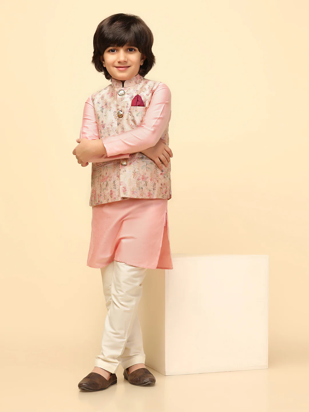 Boy's Multi Colour Jacquard Nehru Jacket - Image 6