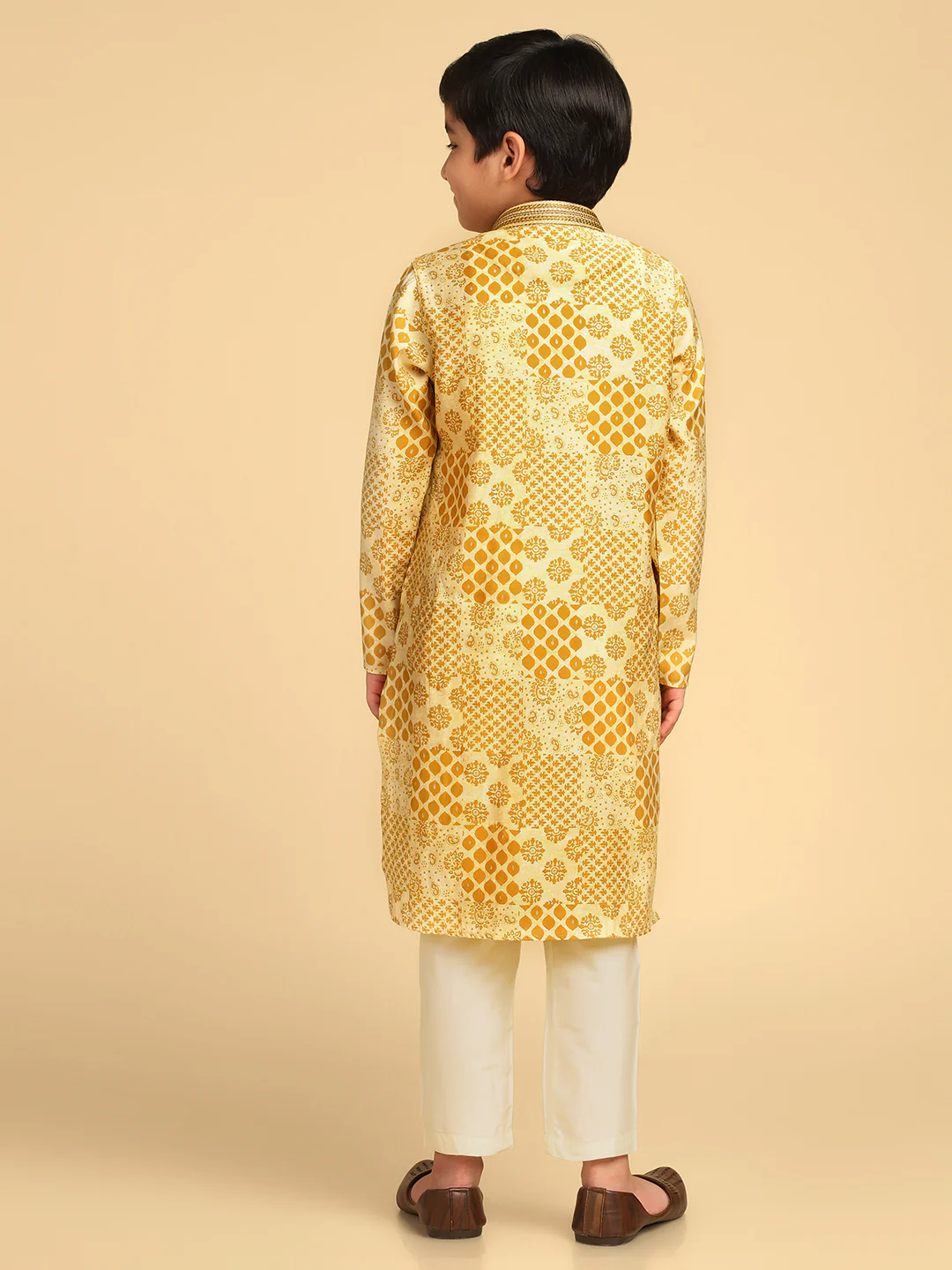 Boy's Mustard Printed Ethnic Motifs Kurta - Image 4