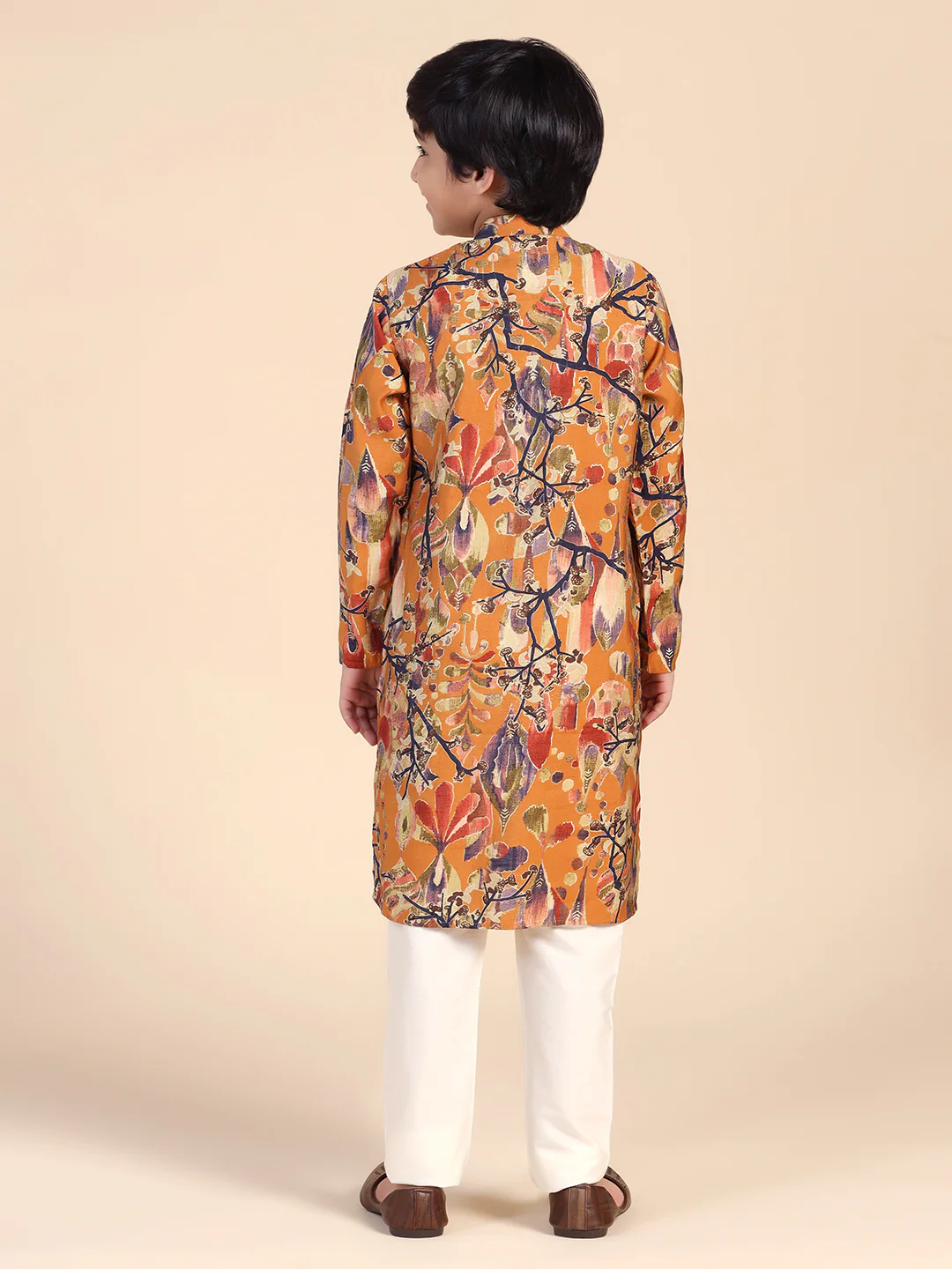 Boy's Mustard Printed Kurta - Image 4
